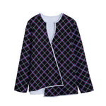 Black Grey Blue And Pink Tartan Print Long Sleeve Short Coat