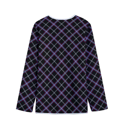 Black Grey Blue And Pink Tartan Print Long Sleeve Short Coat