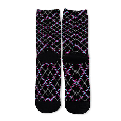 Black Grey Blue And Pink Tartan Print Long Socks