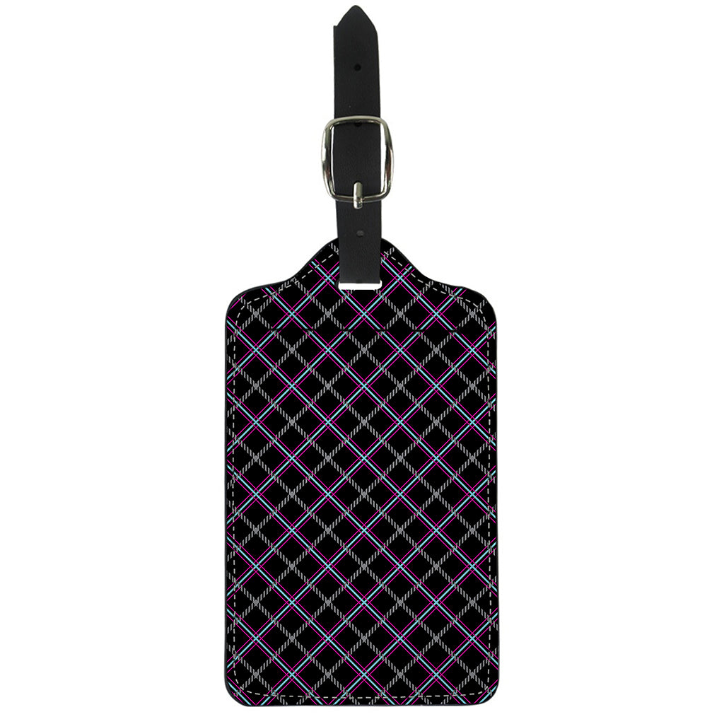 Black Grey Blue And Pink Tartan Print Luggage Tag
