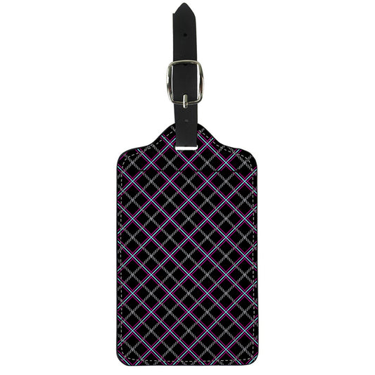 Black Grey Blue And Pink Tartan Print Luggage Tag