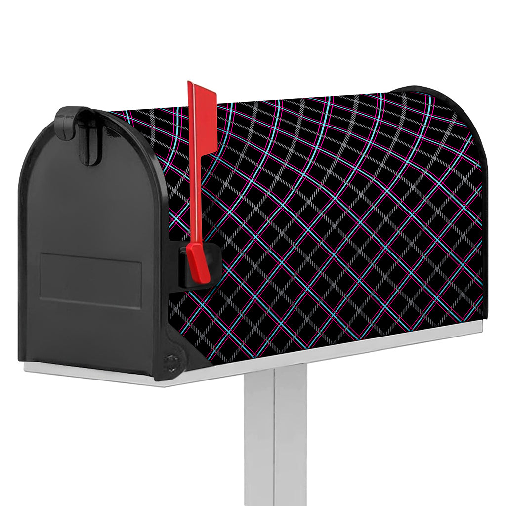 Black Grey Blue And Pink Tartan Print Mailbox Cover