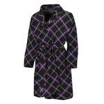 Black Grey Blue And Pink Tartan Print Men's Bathrobe