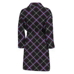 Black Grey Blue And Pink Tartan Print Men's Bathrobe