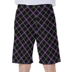 Black Grey Blue And Pink Tartan Print Men's Beach Shorts