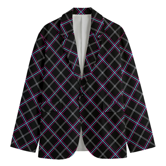 Black Grey Blue And Pink Tartan Print Men's Blazer