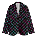 Black Grey Blue And Pink Tartan Print Men's Blazer