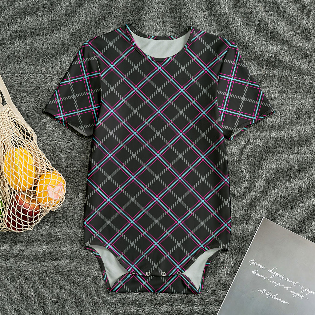 Black Grey Blue And Pink Tartan Print Men's Bodysuit