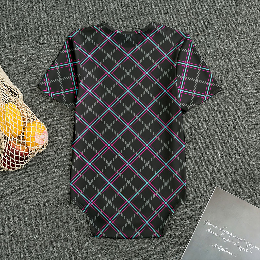 Black Grey Blue And Pink Tartan Print Men's Bodysuit
