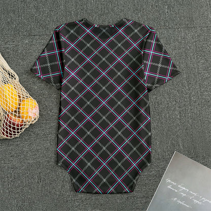 Black Grey Blue And Pink Tartan Print Men's Bodysuit