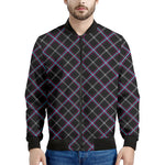 Black Grey Blue And Pink Tartan Print Men's Bomber Jacket