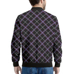 Black Grey Blue And Pink Tartan Print Men's Bomber Jacket