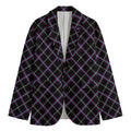 Black Grey Blue And Pink Tartan Print Men's Cotton Blazer