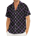 Black Grey Blue And Pink Tartan Print Men's Deep V-Neck Shirt
