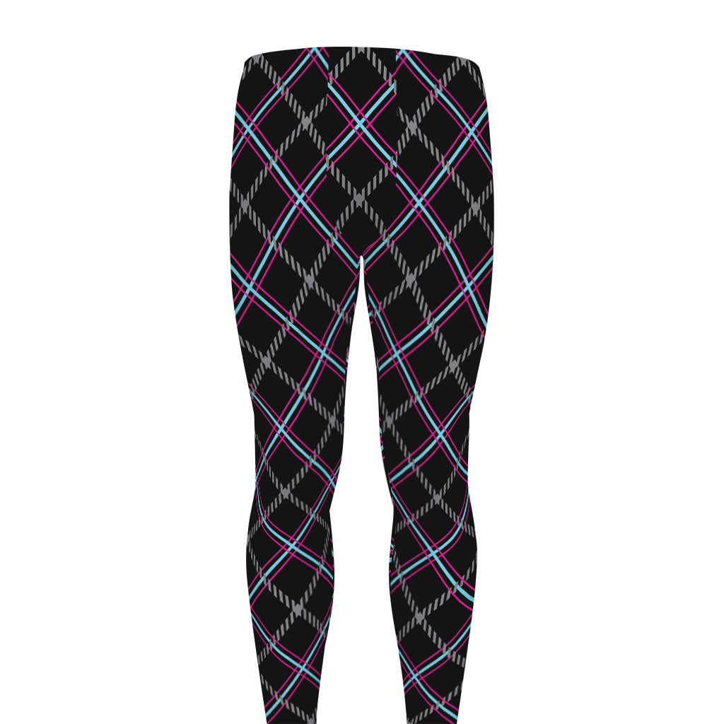 Black Grey Blue And Pink Tartan Print Men's leggings
