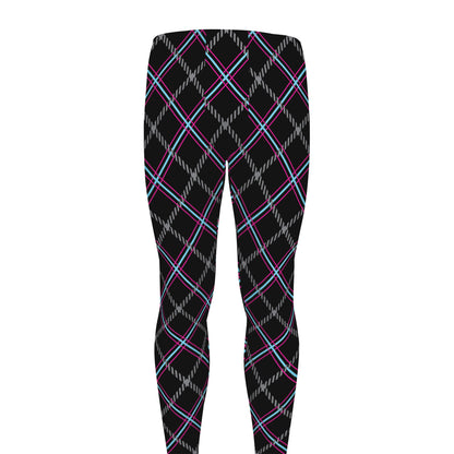 Black Grey Blue And Pink Tartan Print Men's leggings