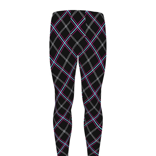 Black Grey Blue And Pink Tartan Print Men's leggings