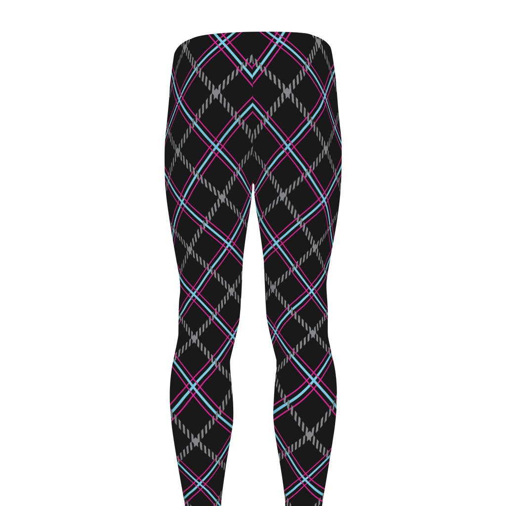 Black Grey Blue And Pink Tartan Print Men's leggings