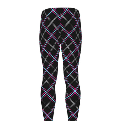 Black Grey Blue And Pink Tartan Print Men's leggings
