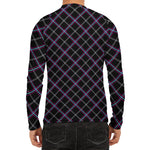 Black Grey Blue And Pink Tartan Print Men's Long Sleeve Rash Guard