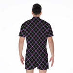Black Grey Blue And Pink Tartan Print Men's Rompers