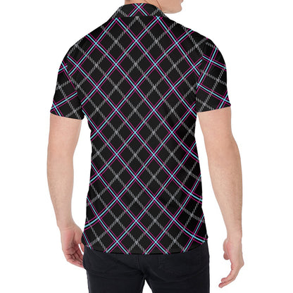 Black Grey Blue And Pink Tartan Print Men's Shirt