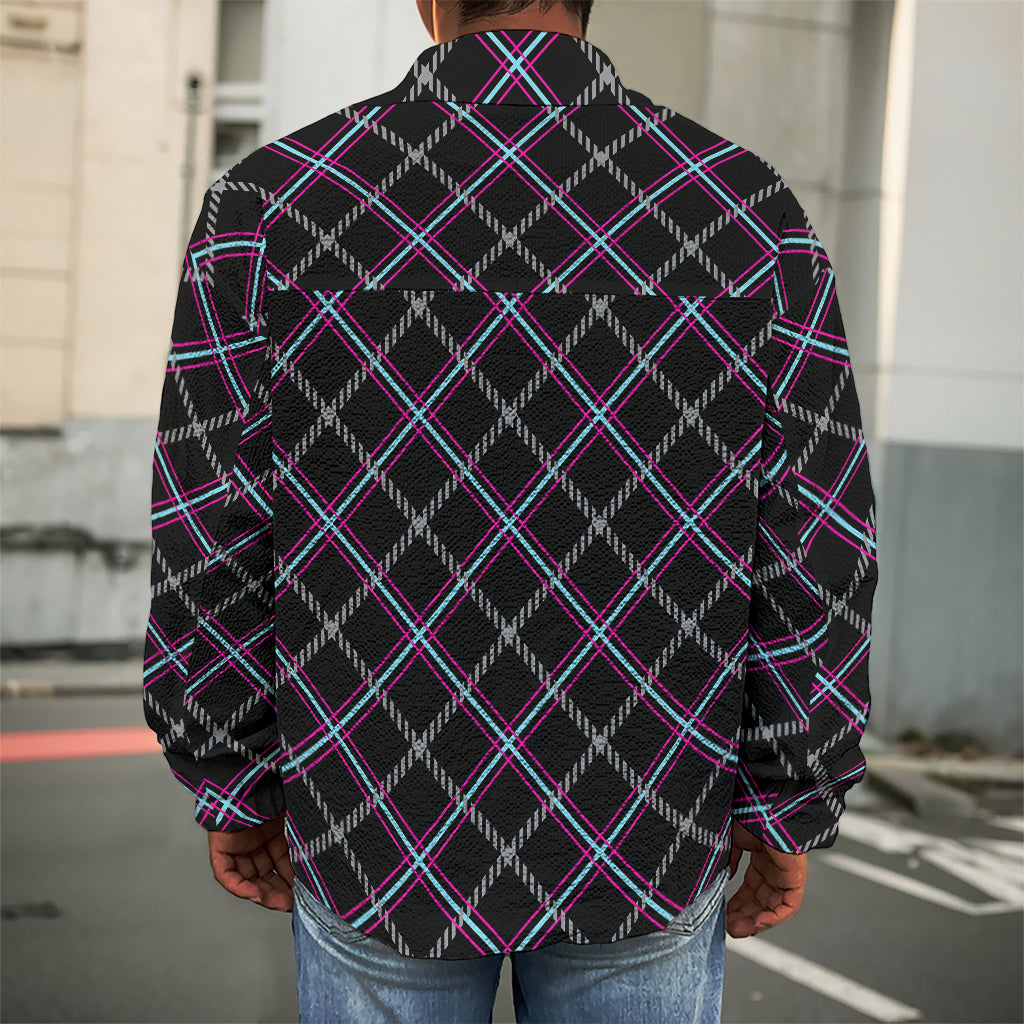 Black Grey Blue And Pink Tartan Print Men's Shirt Jacket