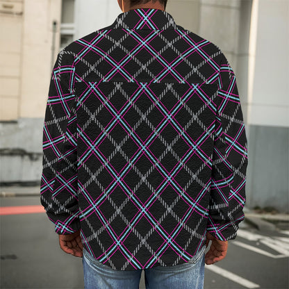 Black Grey Blue And Pink Tartan Print Men's Shirt Jacket