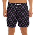 Black Grey Blue And Pink Tartan Print Men's Split Running Shorts