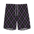 Black Grey Blue And Pink Tartan Print Men's Athletic Shorts