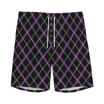 Black Grey Blue And Pink Tartan Print Men's Sports Shorts