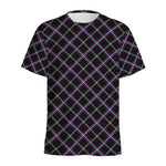 Black Grey Blue And Pink Tartan Print Men's Sports T-Shirt