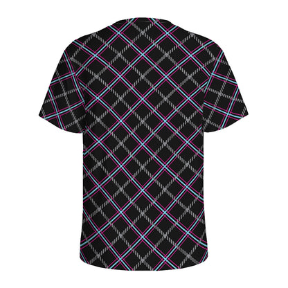 Black Grey Blue And Pink Tartan Print Men's Sports T-Shirt