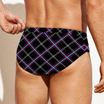 Black Grey Blue And Pink Tartan Print Men's Swim Briefs