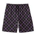 Black Grey Blue And Pink Tartan Print Men's Swim Trunks