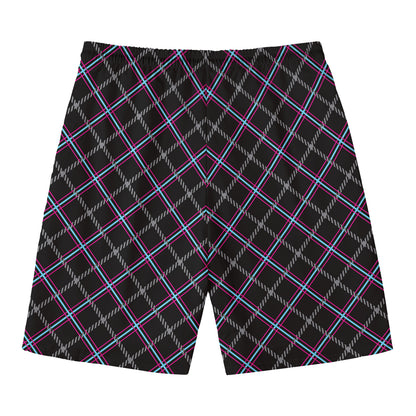 Black Grey Blue And Pink Tartan Print Men's Swim Trunks