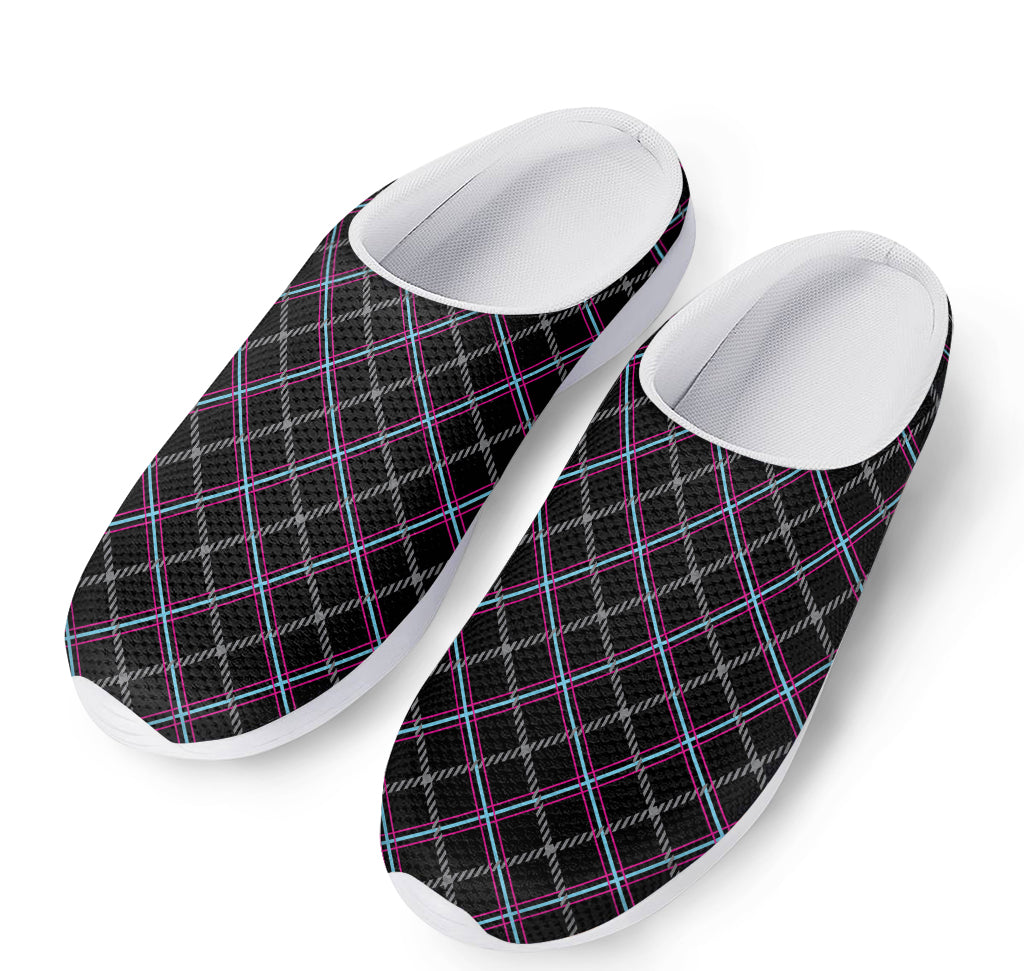 Black Grey Blue And Pink Tartan Print Mesh Casual Shoes