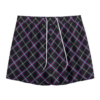 Black Grey Blue And Pink Tartan Print Mesh Shorts