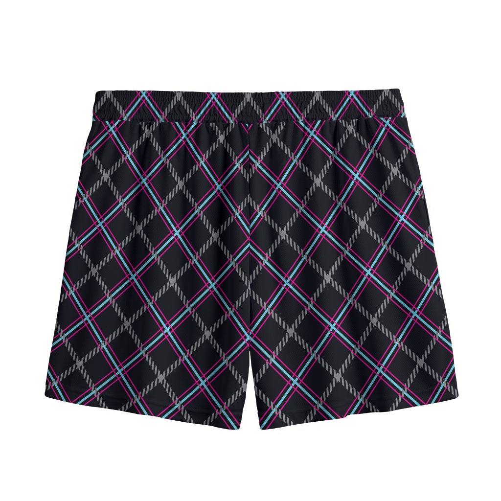 Black Grey Blue And Pink Tartan Print Mesh Shorts