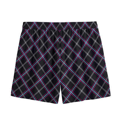 Black Grey Blue And Pink Tartan Print Mesh Shorts