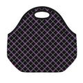 Black Grey Blue And Pink Tartan Print Neoprene Lunch Bag
