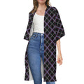 Black Grey Blue And Pink Tartan Print Open Front Beach Cover Up