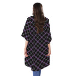 Black Grey Blue And Pink Tartan Print Open Front Beach Cover Up
