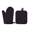 Black Grey Blue And Pink Tartan Print Oven Mitt And Pot Holder Set