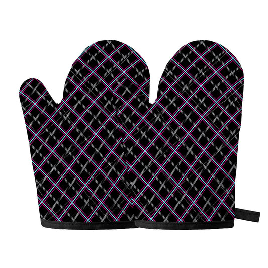 Black Grey Blue And Pink Tartan Print Oven Mitts