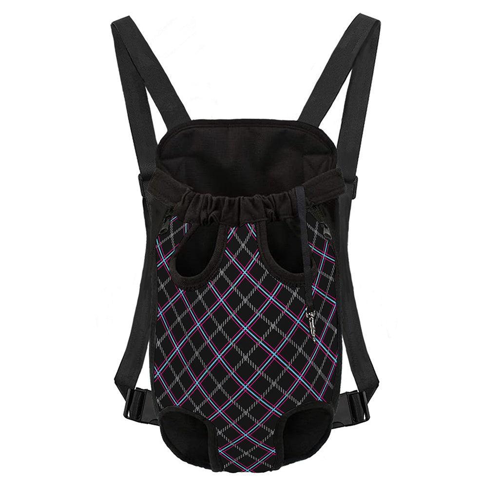 Black Grey Blue And Pink Tartan Print Pet Carrier Backpack