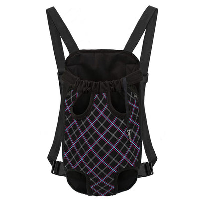 Black Grey Blue And Pink Tartan Print Pet Carrier Backpack