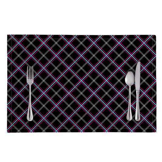 Black Grey Blue And Pink Tartan Print Placemat