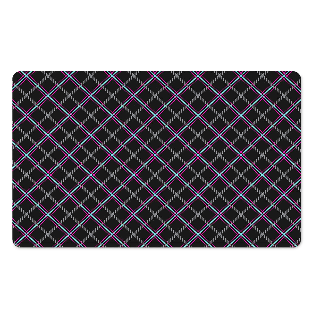 Black Grey Blue And Pink Tartan Print Polyester Doormat