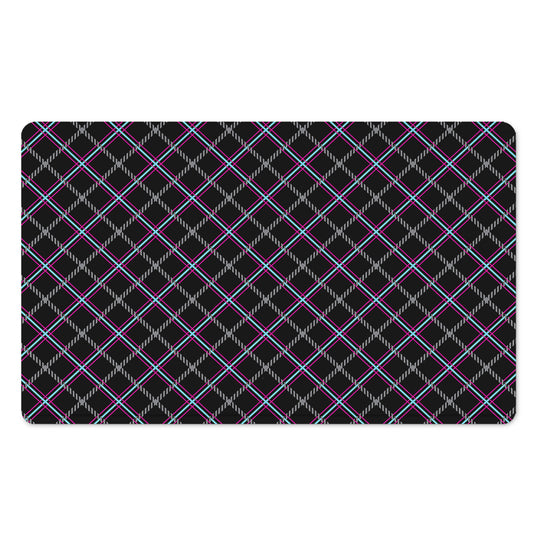 Black Grey Blue And Pink Tartan Print Polyester Doormat